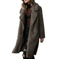 thumbnail image 1 of BADHUB Women's Fuzzy Fleece Lapel Open Front Long Cardigan Coat Faux Fur Warm Winter Outwear Jackets Dark Gray 2XL, 1 of 7