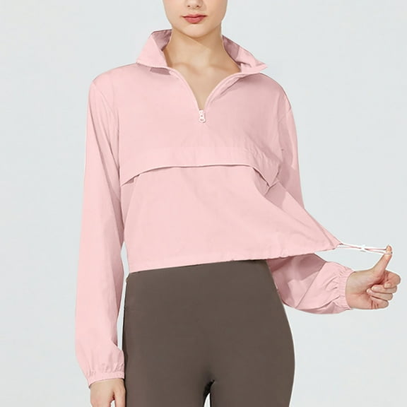 BADHUB Women's Lightweight Quarter Zip Athletic Jacket Long Sleeve UPF 50+ Sun Protection Workout Outdoor Pullover Top Pink L