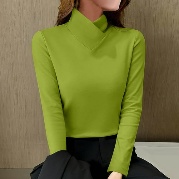 BADHUB Women's Mock Turtlenecks Shirts Casual Solid Color Long Sleeve Slim Fitted Tops Stretch Basic Lightweight Bustier Tee Trendy Boyfriend Style Shirt