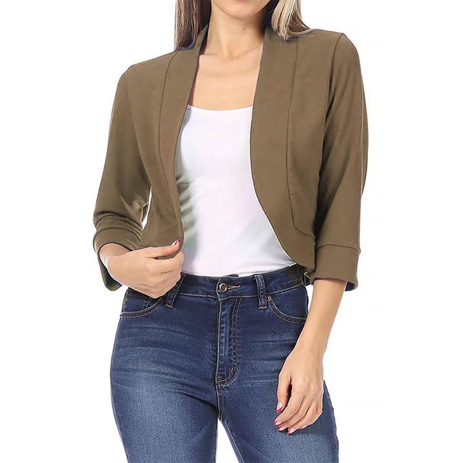 BADHUB Women s Open Front Long Sleeve Crop Blazer Business Casual Petite Blazers Lightweight Cardigan Solid Color Work Office Blazer Plus Size S 5XL Walmart