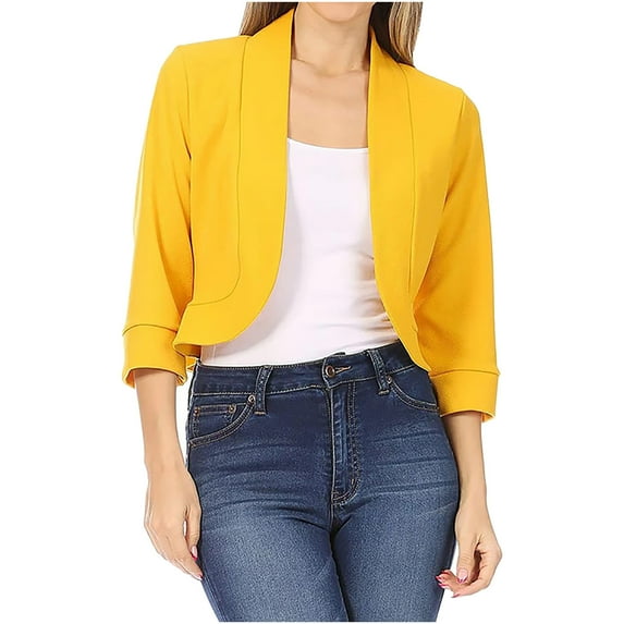 BADHUB Women's Open Front Long Sleeve Crop Blazer,Business Casual Petite Blazers Lightweight Cardigan Solid Color Work Office Blazer Plus Size S - 5XL