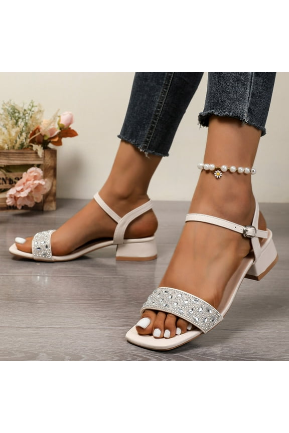 Women's Open Toe Stacked Low Heel Sandals Chunky Summer Heels Casual Dressy Pumps Shoes Beige 39