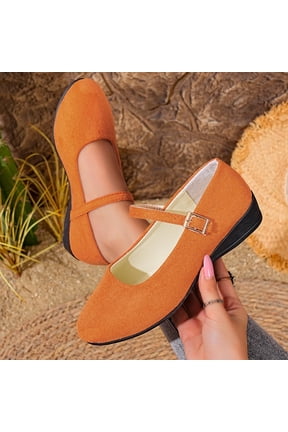 Women's Orthopedic Closed Toe Wedge Loafers Comfortable Ankle Strap Chunky Heel Dressy Casual Dress Walking Flats Shoes Orange 39