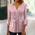 thumbnail image 1 of BADHUB Women's Plus Size Tops Summer Floral Print Tunic Blouses Dressy 3/4 Bell Sleeve Henley Tops Pleated Slim Fit Shirts Lightweight Button V Neck T-Shirt, 1 of 5