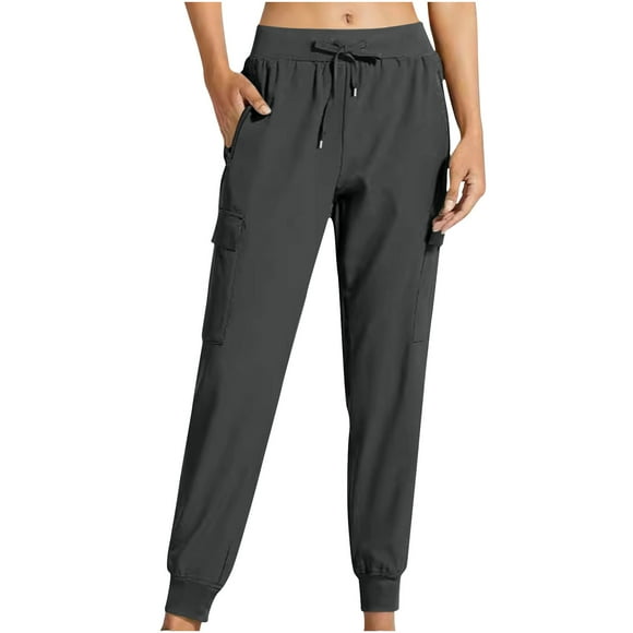 BADHUB Women's Quick Dry Hiking Cargo Pants Lightweight Athletic Workout Jogger Pants Drawstring Tapered Leg Sweatpants with Pockets on Clearance Dark Gray,XXL