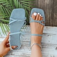 thumbnail image 1 of BADHUB Women's Strappy Sandals Square Toe Dressy Summer Cute Vacation Ankle Strap Slip on Walking Sandal Shoes Light Blue 38, 1 of 6