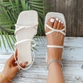 thumbnail image 1 of BADHUB Women's Strappy Sandals Square Toe Dressy Summer Cute Vacation Ankle Strap Slip on Walking Sandal Shoes White 42, 1 of 6