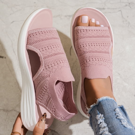 BADHUB Women's Wedge Sandals Breathable Mesh Knit Open Toe Sandals Lightweight Comfortable Summer Casual Walking Shoes Pink 41