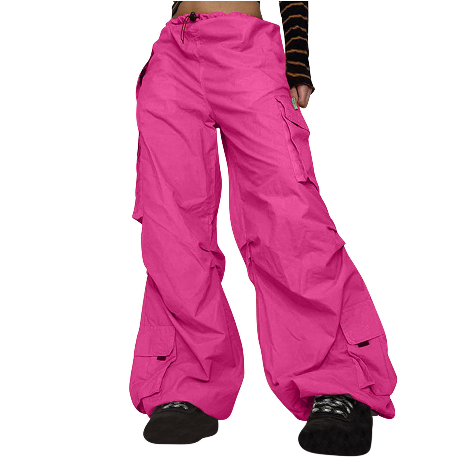 BADHUB Womens Baggy Parachute Pants Clearance Sale,Elastic Low Waist