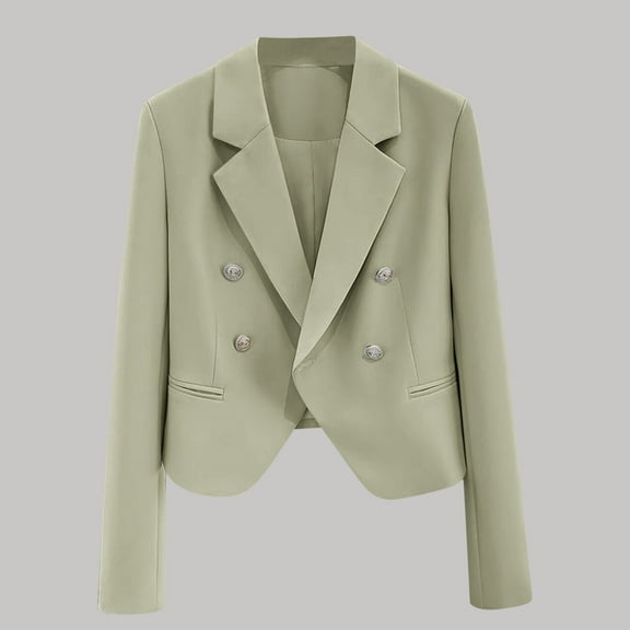 BADHUB Womens Blazer Lightweight Business Casual Office Jacket Cropped Long Sleeve Blazer Open Front Button Down Cardigan Green M