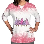 BADHUB Womens Christmas Sweatshirts Elegant Boyfriends Style Cute Print Three Quarter Sleeves Crewneck Blouse Casual Teen Girls Holiday Pullover Tops