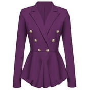 BADHUB Womens Double Breasted Military Style Blazer Long Sleeve Fully Lined Jacket Button Front Blazers Dress