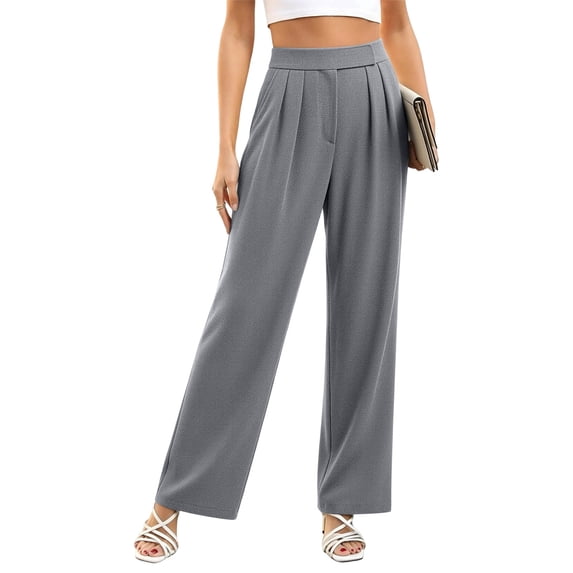 BADHUB Womens Dress Pant Pleat Business Casual High Waisted Pant Fashion Offic Slack Solid Color Trousers Gray M