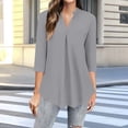 thumbnail image 1 of BADHUB Womens Fall 3/4 Sleeve Tunic Tops Notch V Neck Shirt Casual Flowy Pleated Basic Pullover for Leggings, 1 of 5