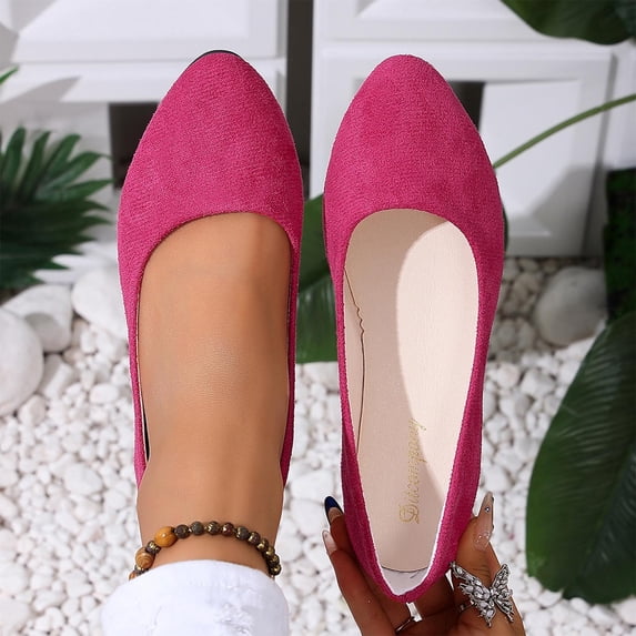 BADHUB Womens Flats Shoes Round Toe Flats Black Closed Toe Flats Shoes Women Ballet Flats Dressy Suede Flats Shoes Hot Pink 42
