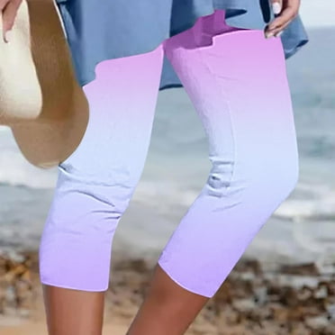 BADHUB Womens Gradient Capri Leggings,Capri Leggings for Women High Waist Yoga Workout Gym Pants Summer Stretch Knee Length Leggings Athletic Capris