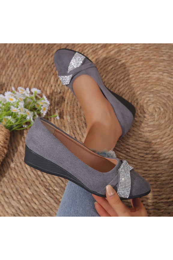 Womens Lightweight Fashion Rhinestone Wedge Shoes Comfortable Orthopedic Wide Fit Dressy Low Heel Ballet Flats Wedding Gray 36