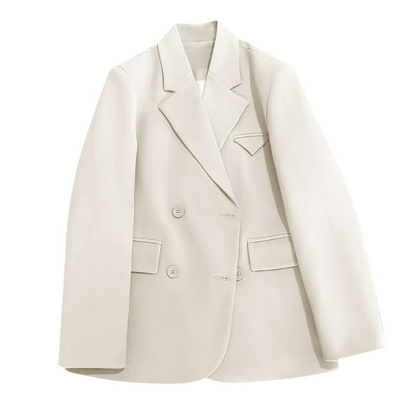 BADHUB Womens Long Sleeve Blazer Vintage Lapel Wrapped Cardigan Fall Winter Office Solid Business Formal Suit with Pocket White XXL