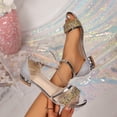 thumbnail image 1 of BADHUB Womens Low Block Chunky Heels Sandals Sparkly Rhinestone Open Toe Ankle Strap Dress Sandals Shoes Party Wedding Silver 36, 1 of 6