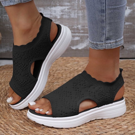 BADHUB Womens Open Toe Sandals Arch Support Sandals with Comfortable Slip On Sport Athletic Orthopedic Walking Sandals Black 41