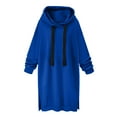 thumbnail image 1 of BADHUB Womens Oversized Long Sleeve Drawstring Hoodie Dress, Solid Color Hooded Sweatshirt Maternity Pullover Maxi Dress Dresses Side Slit Pocket Hoodie Tops Blue XL, 1 of 7