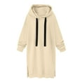 thumbnail image 1 of BADHUB Womens Oversized Long Sleeve Drawstring Hoodie Dress, Solid Color Hooded Sweatshirt Maternity Pullover Maxi Dress Dresses Side Slit Pocket Hoodie Tops on Clearance Beige L, 1 of 7