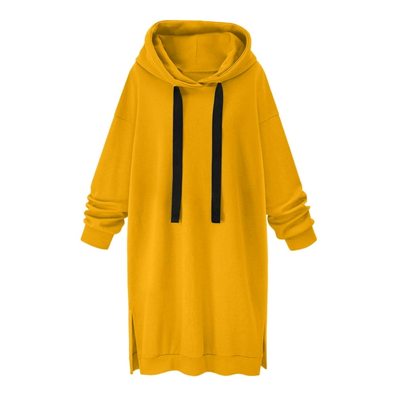 Oversized yellow hoodie dress top