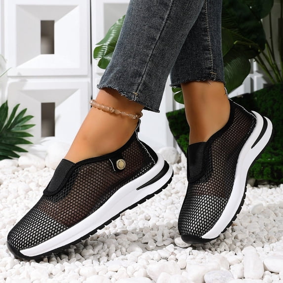 BADHUB Womens Sneakers Breathable Casual Sports Shoes Comfortable Lightweight Walking Flat Shoes Outdoor Shoes Black 36