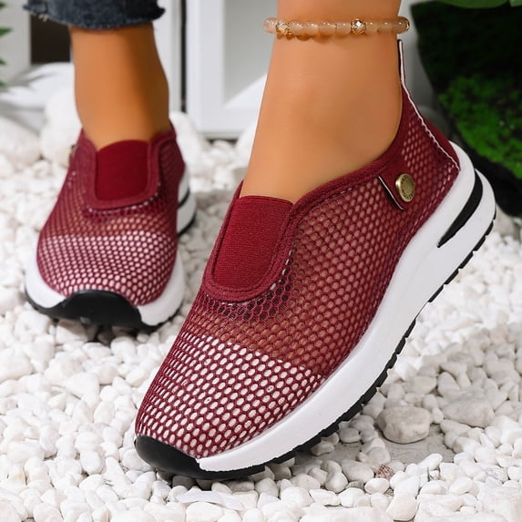 BADHUB Womens Sneakers Breathable Casual Sports Shoes Comfortable Lightweight Walking Flat Shoes Outdoor Shoes Wine 42