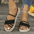 thumbnail image 1 of BADHUB Womens Strappy Platform Flats Sandals Open Toe Slip On Braided Ankle Strap Straw Lightweight Boho Beach Vacation Bedroom Shoes Black 37, 1 of 8