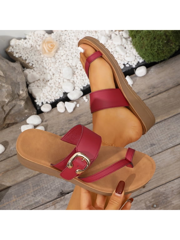 Womens Summer Dressy Toe Ring Sandals Flip Flops Casual Shoes Walking Beach Slides Arch Support Thong Slippers Red 38