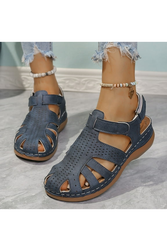 Womens Summer Roman Sandals Casual Bohemia Gladiator Closed Toe Wedge Shoes Comfort Ankle Strap Slip On Platform Shoes Blue 40