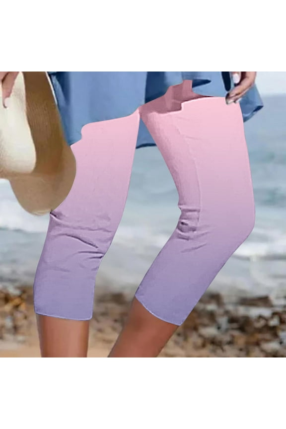 Workout Capri Leggings for Women Gradient Print Mid-Calf Length Yoga Caoris Tummy Control High Waisted Tights Summer Casual Lounge Pants