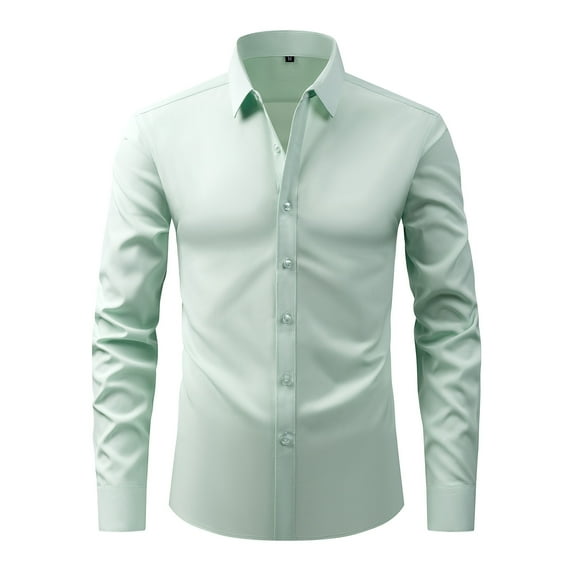 BADHUB Wrinkle Free Shirts for Men 4-Way Casual Long Sleeve Button Down Dress for Wedding Dating Light Green 2XL