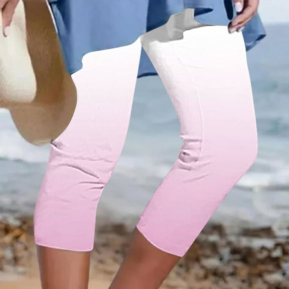 BADHUB Yoga Leggings for Women High Waisted Elasitc Capri Pants Gradient Color Workout Pants Casual Soft Comfy Cropped Leggings 2024 Clearance Sale