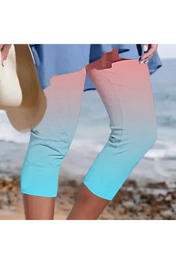 Yoga Leggings for Women High Waisted Elasitc Capri Pants Gradient Color Workout Pants Casual Soft Comfy Cropped Leggings 2024 Sale