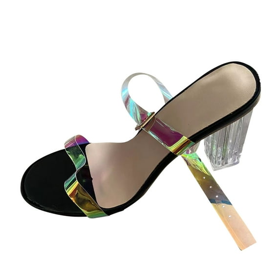 BADHUD Prime Deals Clear Block Sandals Chunky Heels for Women Open Toe Crystal Sandals Adjustable Ankle Strap Pump Sandals for Weddings Parties Daily Wear