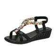 thumbnail image 1 of BADHUD Rhinestone Flat Sandals for womens Girls Low Wedge Sandals Cute Strappy Slip on Open Toe Slide Sandals Summer Comfortable Dress Bohemian Pearl Crystal Flat Sandals, 1 of 5