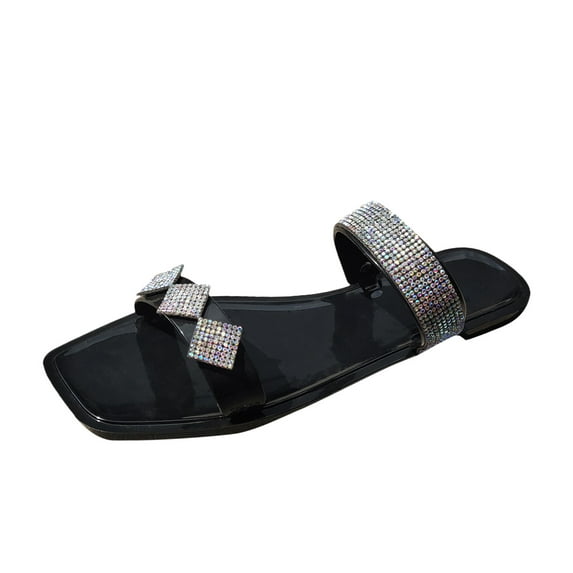BADHUD Prime Deals Women's Flat Sandals Flat Slide Sandals with Rhinestone Open Toe Slide Sandals Comfort Casual Walking Sandals