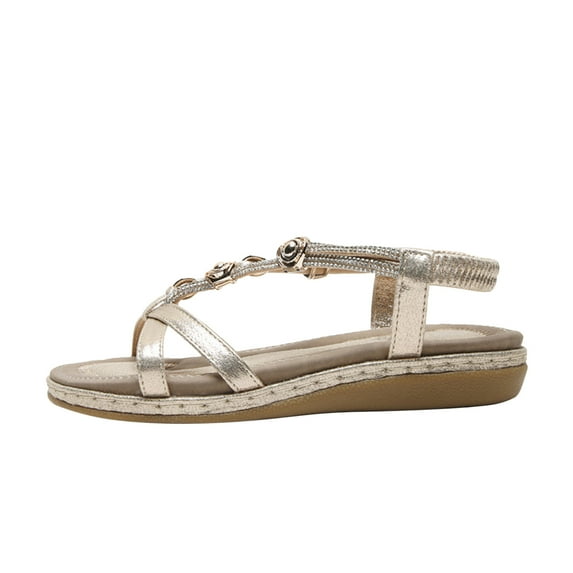 BADHUD Prime Deals Womens Sandals Flats Shoes: Comfortable Bohemian Beaded Dressy Summer Flat Casual Ankle Strap Elastic Slip on Beach Sandal