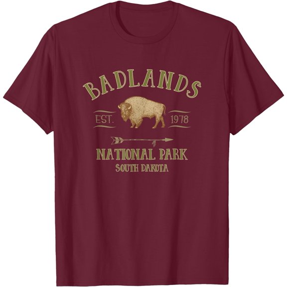 BADLANDS NATIONAL PARK South Dakota Bison Unisex T-Shirt for Men Women Kids Toddler,Maroon Color,Size 2XL
