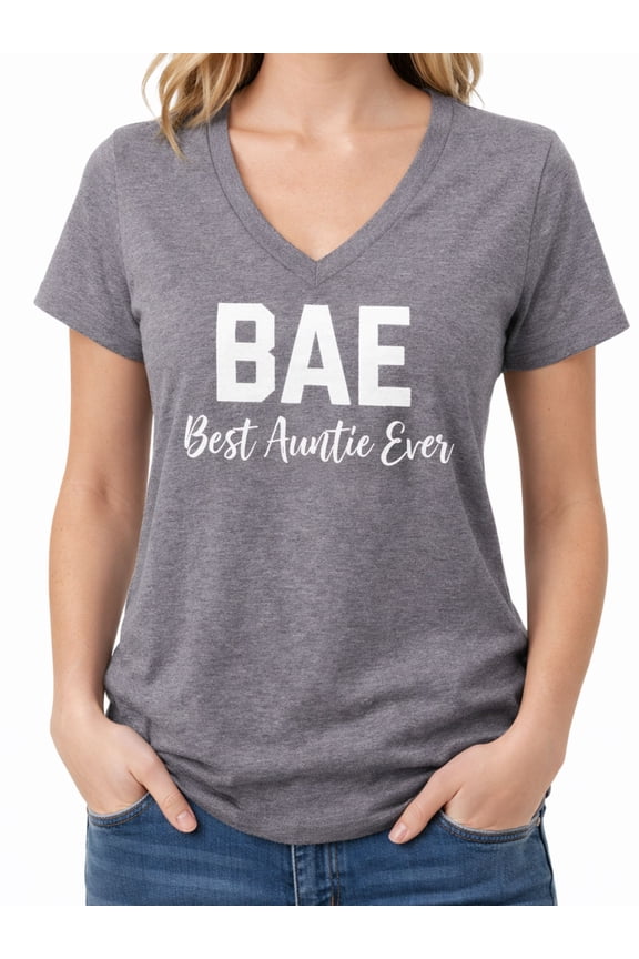 BAE Best Auntie Ever Pregnancy Announcement V-Neck T-Shirt, Heather Gray Aunt to Be Reveal Gift