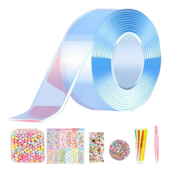 BAELLERT 1 Set 300CM Nanometer Tape Bubble Kit with Accessories Stress Relief Elastic Bubble Blowing Double Sided Tape DIY Craft Making Toy Toddlers Boys Girls Gift