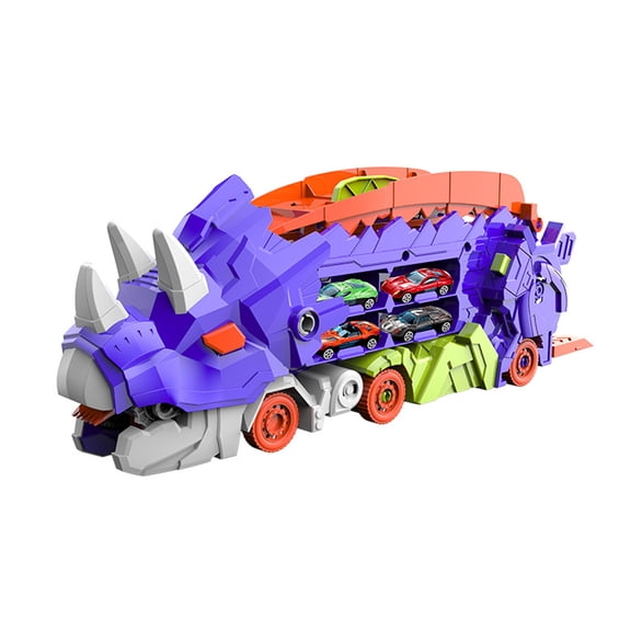 BAELLERT 1 Set Dinosaur Swallow Truck Toy with Small Alloy Car Foldable Track Portable Handle Inertial Drive Dinosaur Container Carrier Vehicle Toy Boys Girls Gift