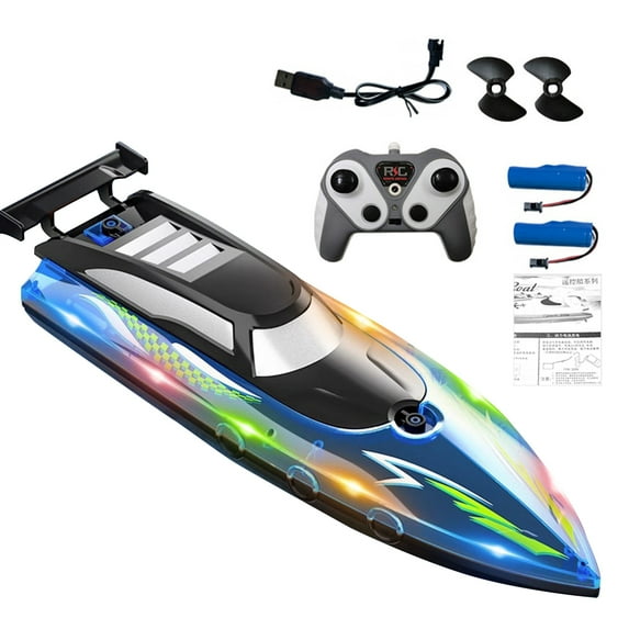 BAELLERT 1 Set Remote Control Boat Waterproof Electric RC Boat Toy with Colorful LED Lights for Outdoor Activity
