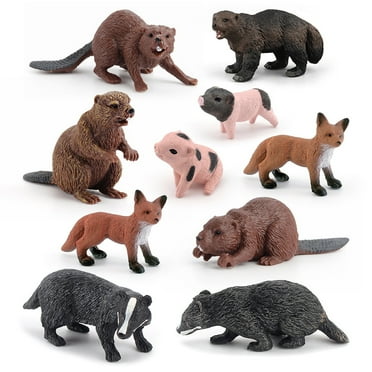 BAELLERT 10Pcs Simulation Wild Animal Figures Toys Realistic Beaver Fox Badger Model Mini Jungle Animal Figurines Cake Topper Toy Set Christmas Birthday Easter Egg Gift Party Favor for Kids