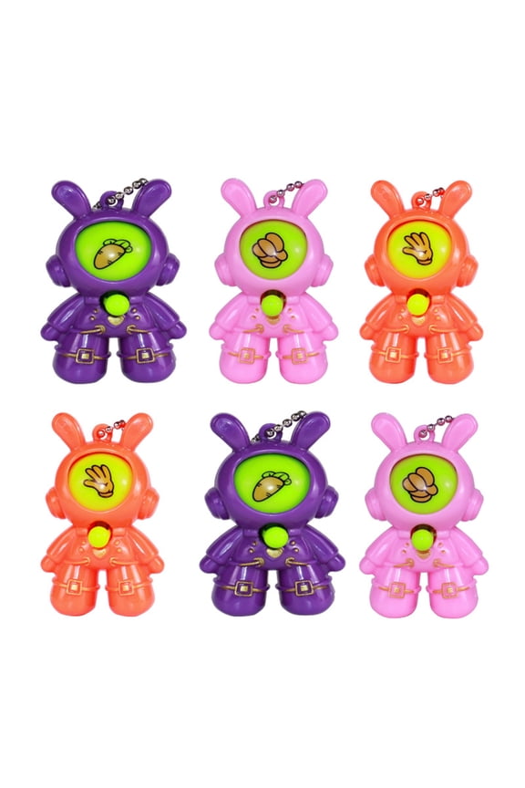 6/30Pcs Rabbit Astronaut Finger Guessing Toy Press Rock Paper Scissors Game Cartoon Keychain with Bead Chain Kids Adults Gift Party Favors