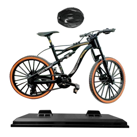 BAELLERT Alloy Bicycle Model with Base Helmet Rotary Pedal Wheels Realistic Educational Mountain Road Bicycle Toy Mini Finger Cycling Bike Desktop Decoration