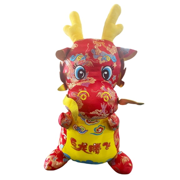 BAELLERT Kawaii Cartoon Dragon Plush Doll Toy Year of 2024 Mascot Doll Ornament Soft Stuffed Animal Pillow Chinese Zodiac Dragon Doll Kids New Year Gift Festival Home Decoration