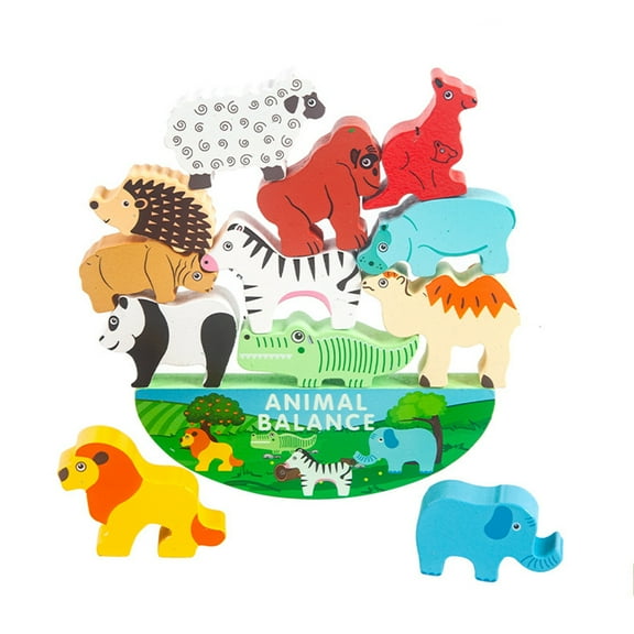 BAELLERT Kids Building Blocks Wooden Colorful Animal Colorfast Smooth Color Cognition Balancing Motor Skills Dinosaur Stacking Game Toy Educational Toy